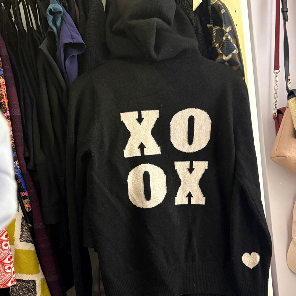 100% Cashmere Sweater Hoodie XOXO Heart Small